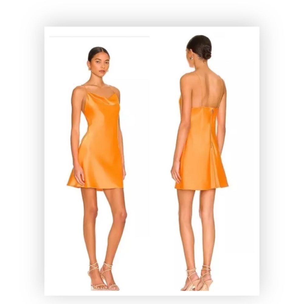 Alice and Olivia NWT Womens Harmony Orange Satin Mini Party Slip Dress 8 $295